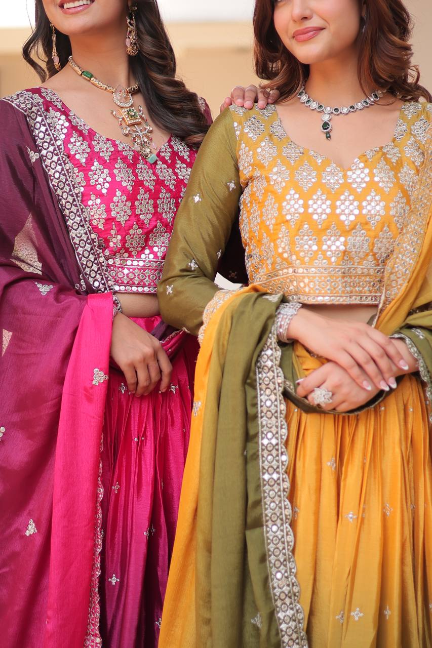 Pure Padding Chinon Sequins Embroidered Lehenga Choli With Dupatta