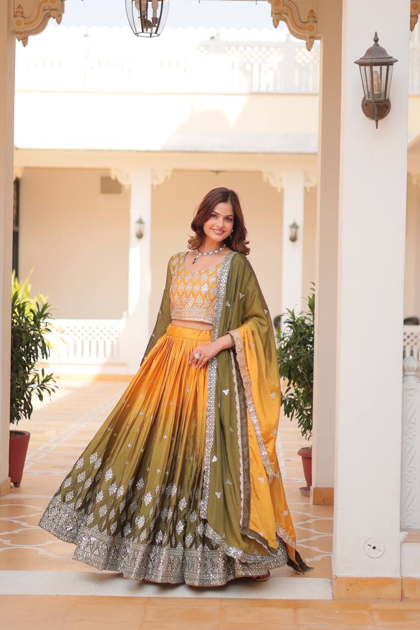 Pure Padding Chinon Sequins Embroidered Lehenga Choli With Dupatta