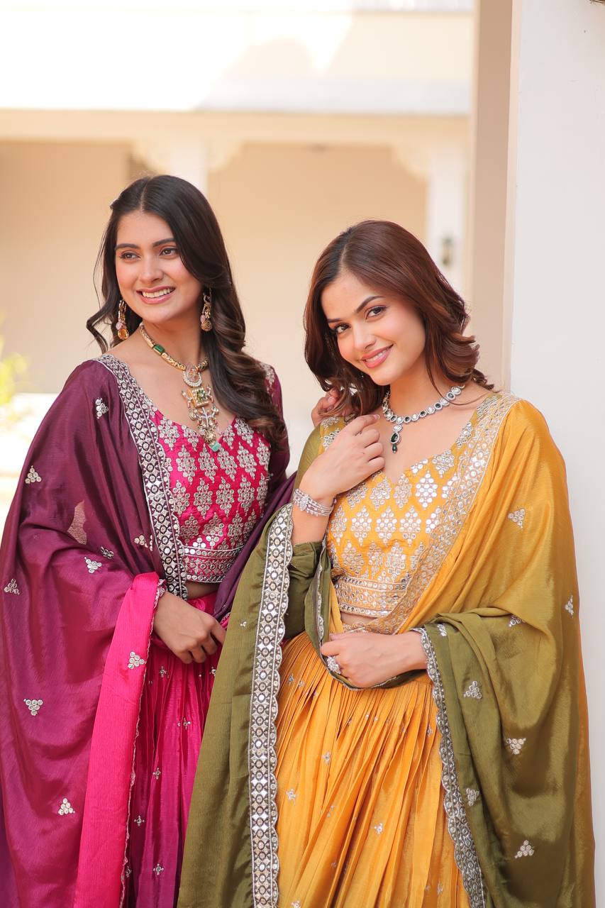 Pure Padding Chinon Sequins Embroidered Lehenga Choli With Dupatta