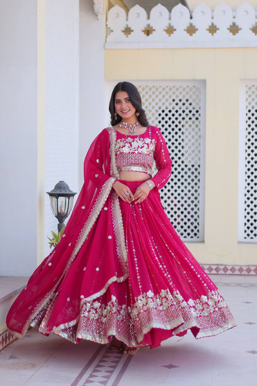 Fabulous Embroidery Sequence Worked Faux Georgette Lehenga Choli