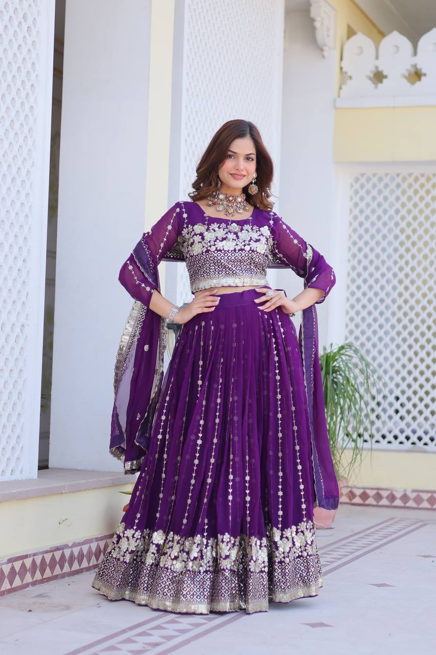 Fabulous Embroidery Sequence Worked Faux Georgette Lehenga Choli