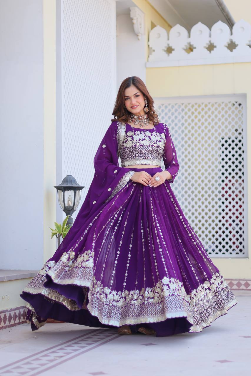 Fabulous Embroidery Sequence Worked Faux Georgette Lehenga Choli