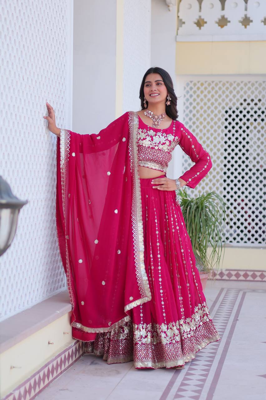 Fabulous Embroidery Sequence Worked Faux Georgette Lehenga Choli