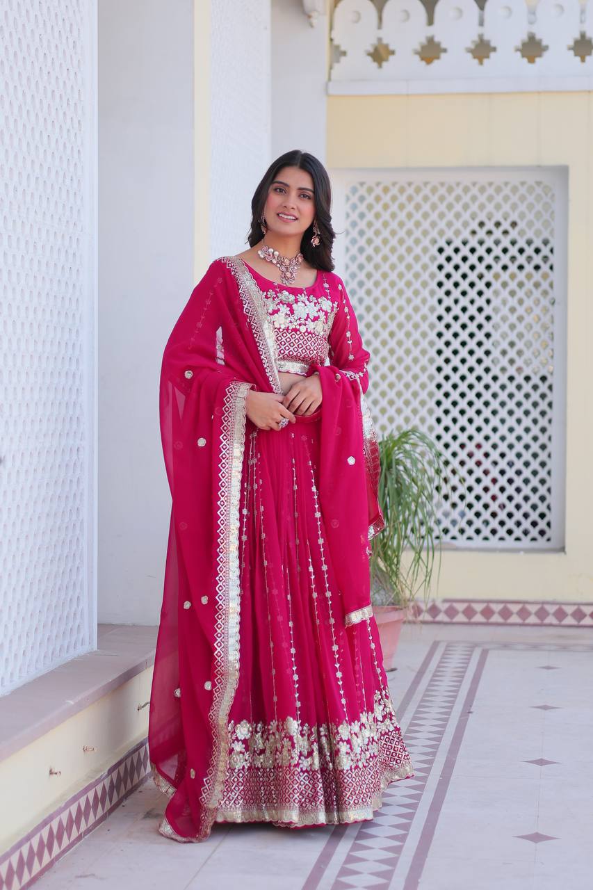 Fabulous Embroidery Sequence Worked Faux Georgette Lehenga Choli