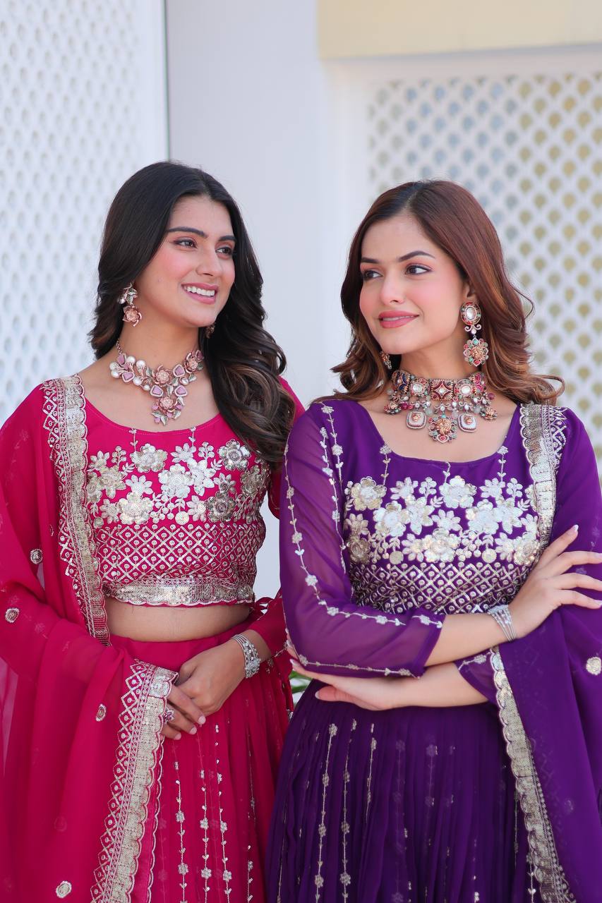 Fabulous Embroidery Sequence Worked Faux Georgette Lehenga Choli
