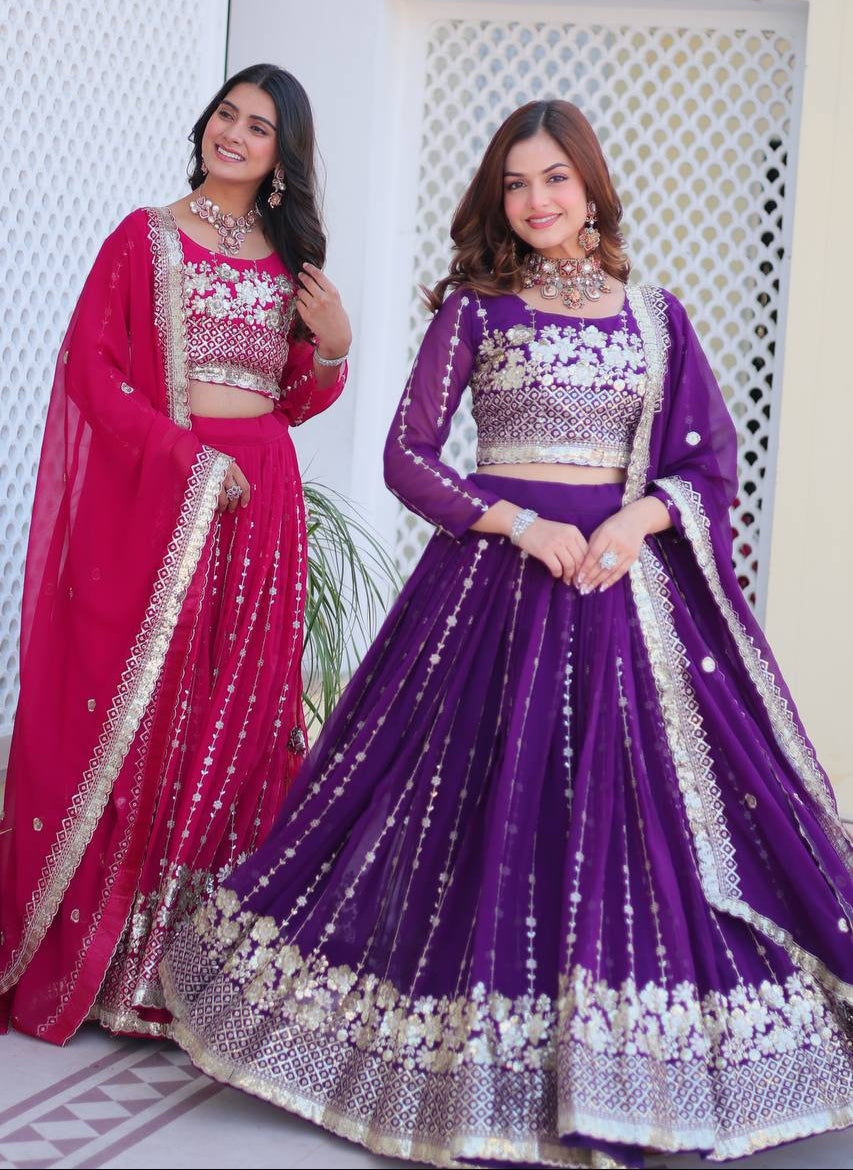 Fabulous Embroidery Sequence Worked Faux Georgette Lehenga Choli