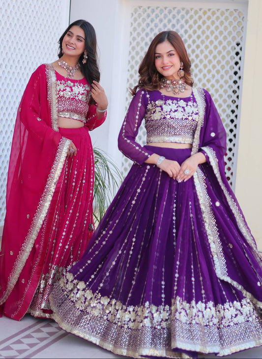 Fabulous Embroidery Sequence Worked Faux Georgette Lehenga Choli