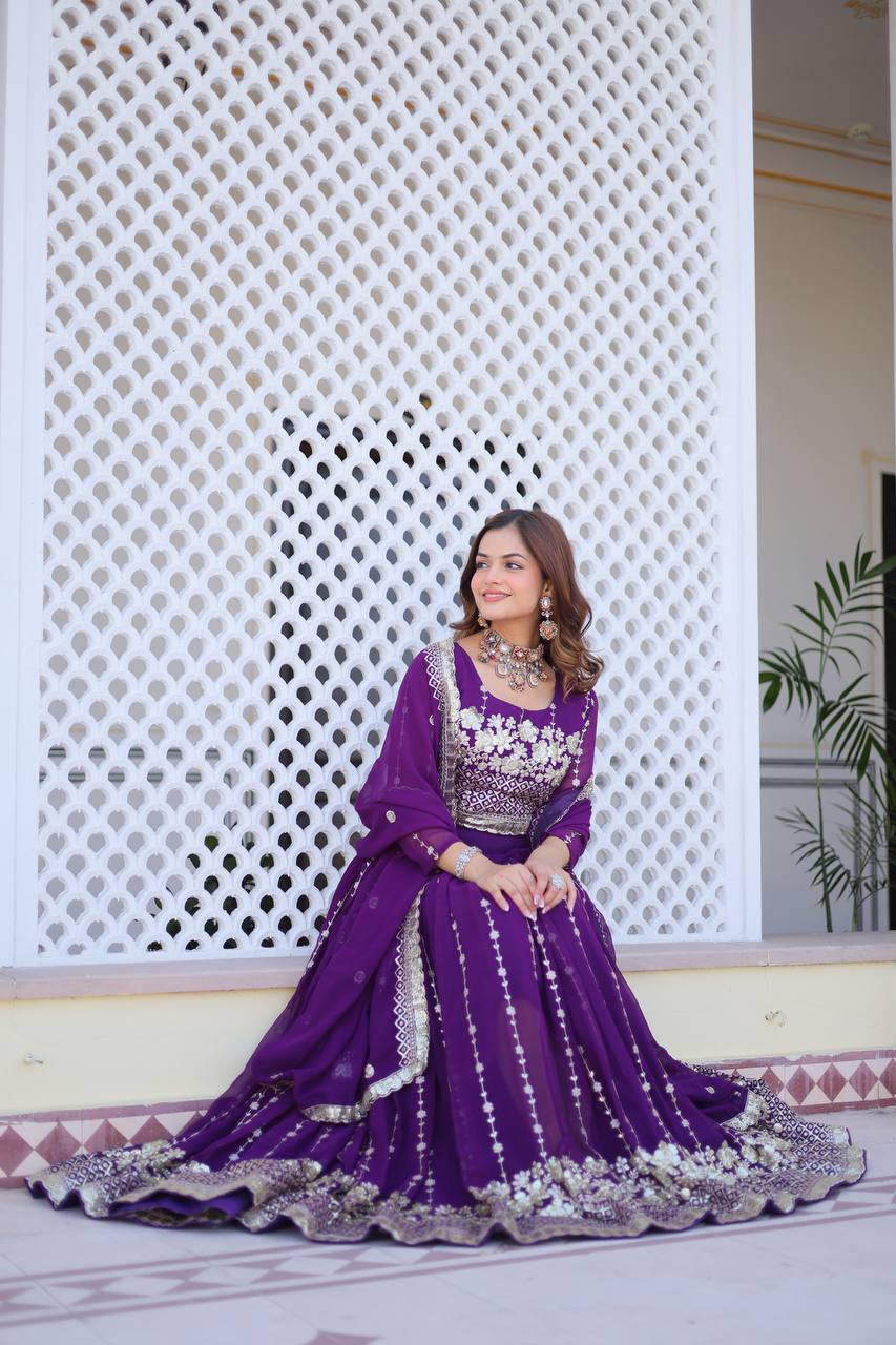 Fabulous Embroidery Sequence Worked Faux Georgette Lehenga Choli