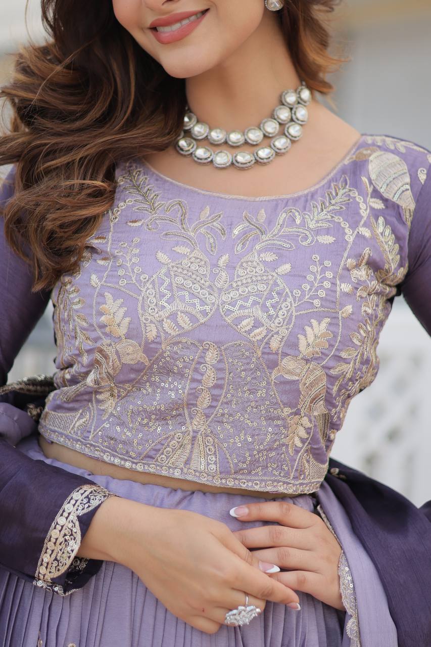 Alluring Pure Padding Chinon Heavy Sequins Embroidered Lehenga Choli Set