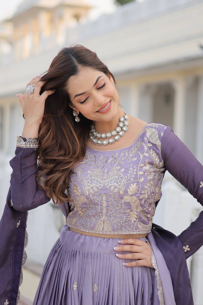 Alluring Pure Padding Chinon Heavy Sequins Embroidered Lehenga Choli Set