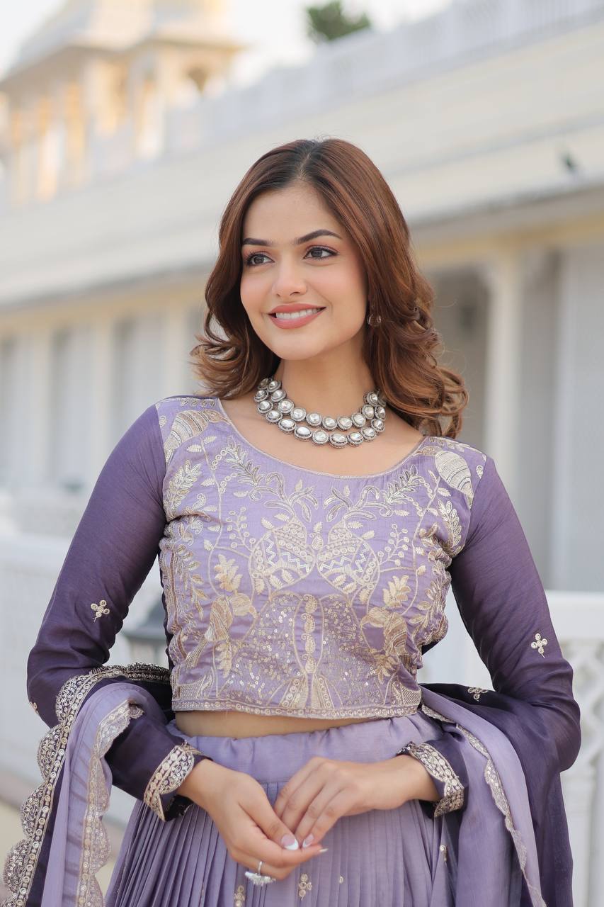 Alluring Pure Padding Chinon Heavy Sequins Embroidered Lehenga Choli Set