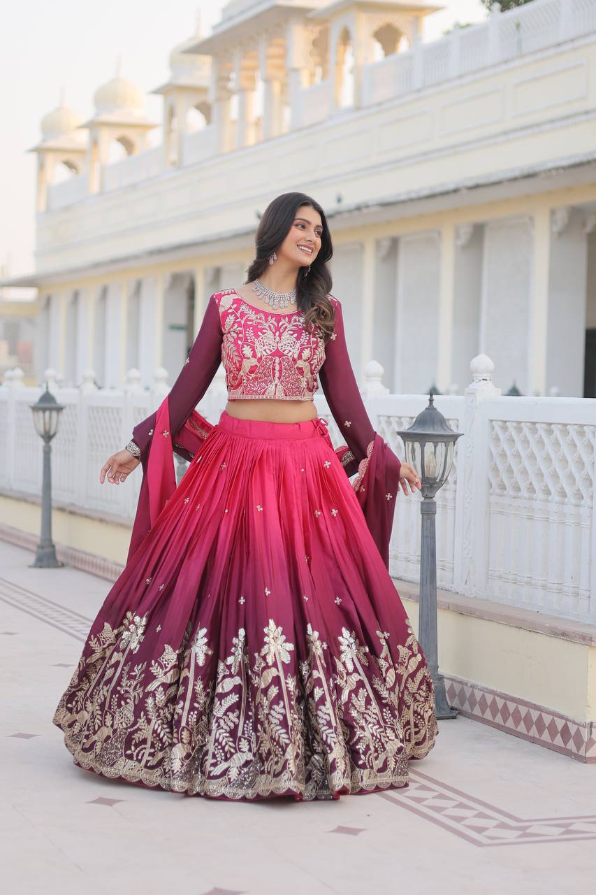 Alluring Pure Padding Chinon Heavy Sequins Embroidered Lehenga Choli Set
