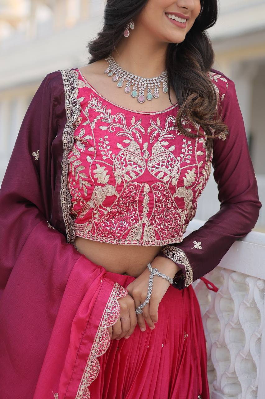 Alluring Pure Padding Chinon Heavy Sequins Embroidered Lehenga Choli Set