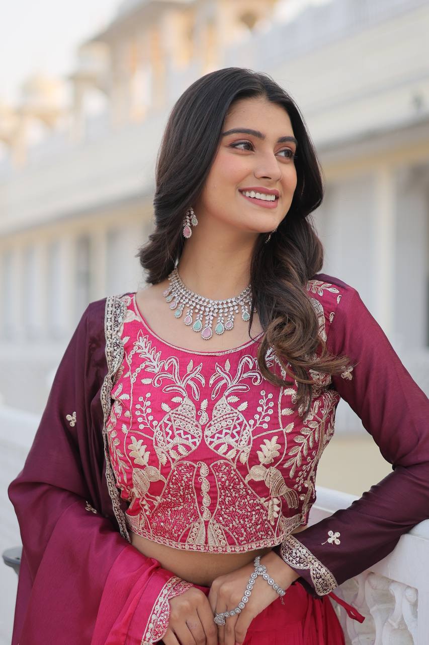 Alluring Pure Padding Chinon Heavy Sequins Embroidered Lehenga Choli Set