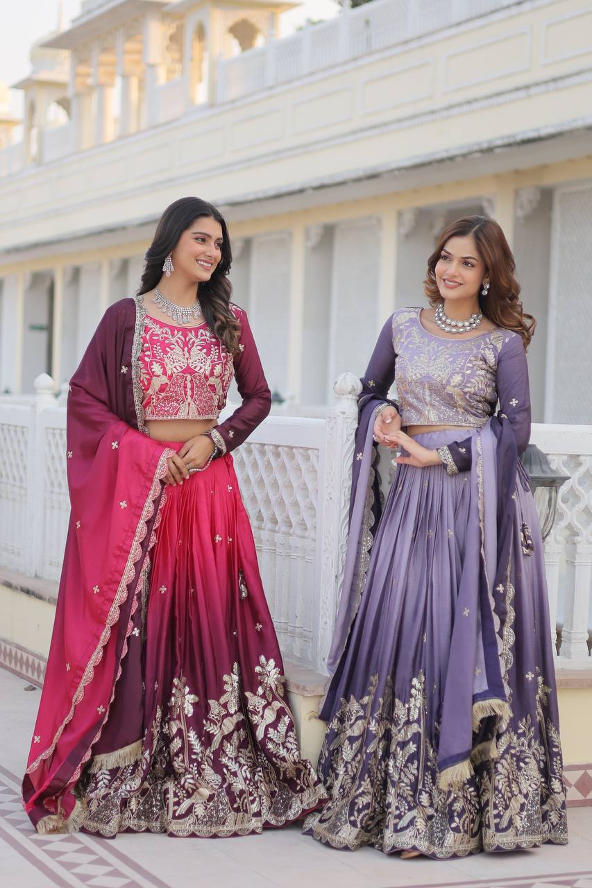 Alluring Pure Padding Chinon Heavy Sequins Embroidered Lehenga Choli Set