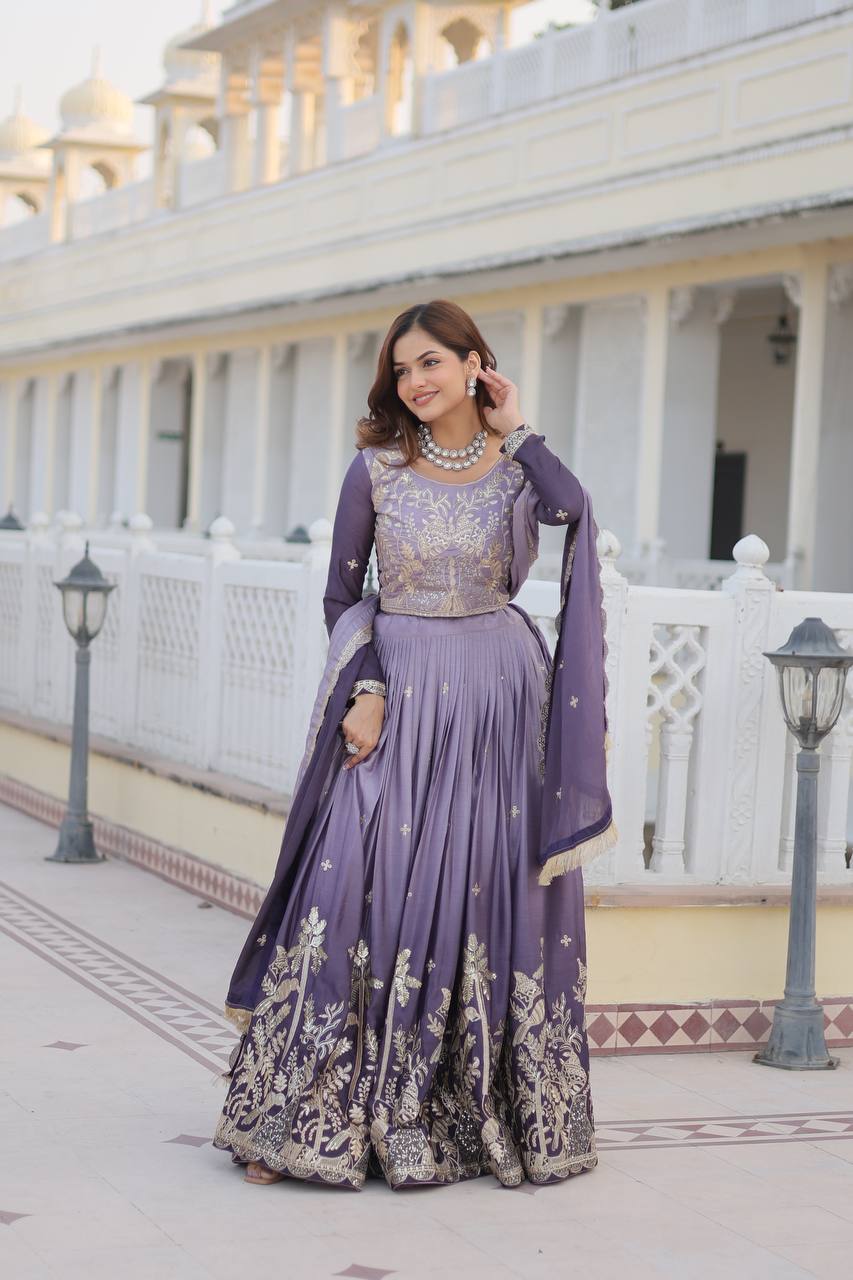 Alluring Pure Padding Chinon Heavy Sequins Embroidered Lehenga Choli Set