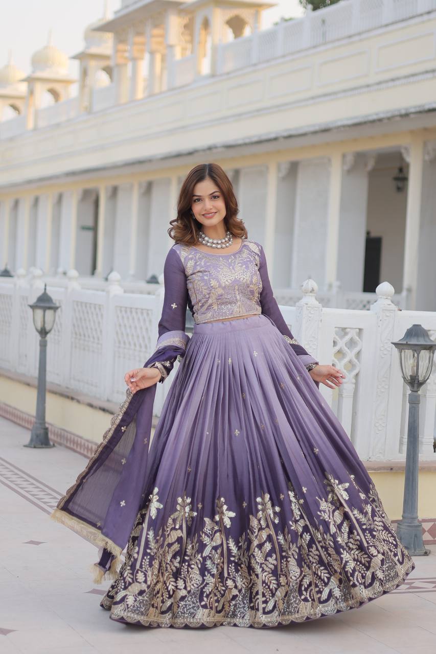 Alluring Pure Padding Chinon Heavy Sequins Embroidered Lehenga Choli Set
