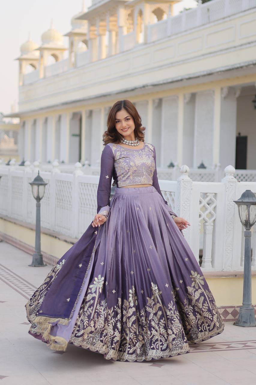 Alluring Pure Padding Chinon Heavy Sequins Embroidered Lehenga Choli Set