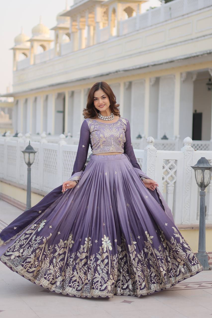 Alluring Pure Padding Chinon Heavy Sequins Embroidered Lehenga Choli Set