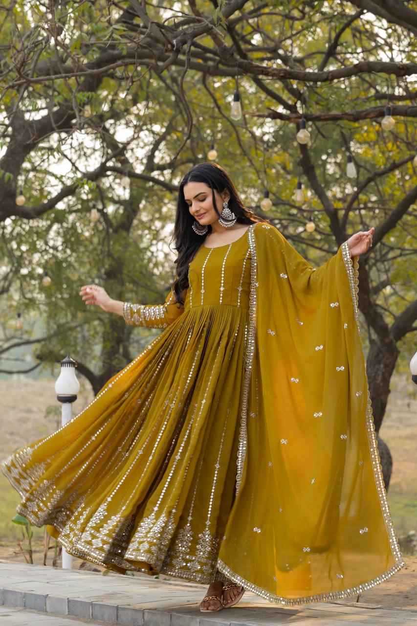 Glamorous Faux Georgette Gown 7mm Sequin Embroidery With Matching Dupatta