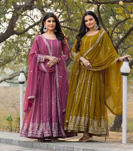 Glamorous Faux Georgette Gown 7mm Sequin Embroidery With Matching Dupatta