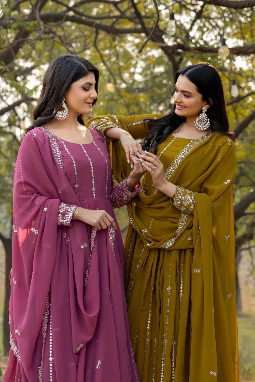 Glamorous Faux Georgette Gown 7mm Sequin Embroidery With Matching Dupatta