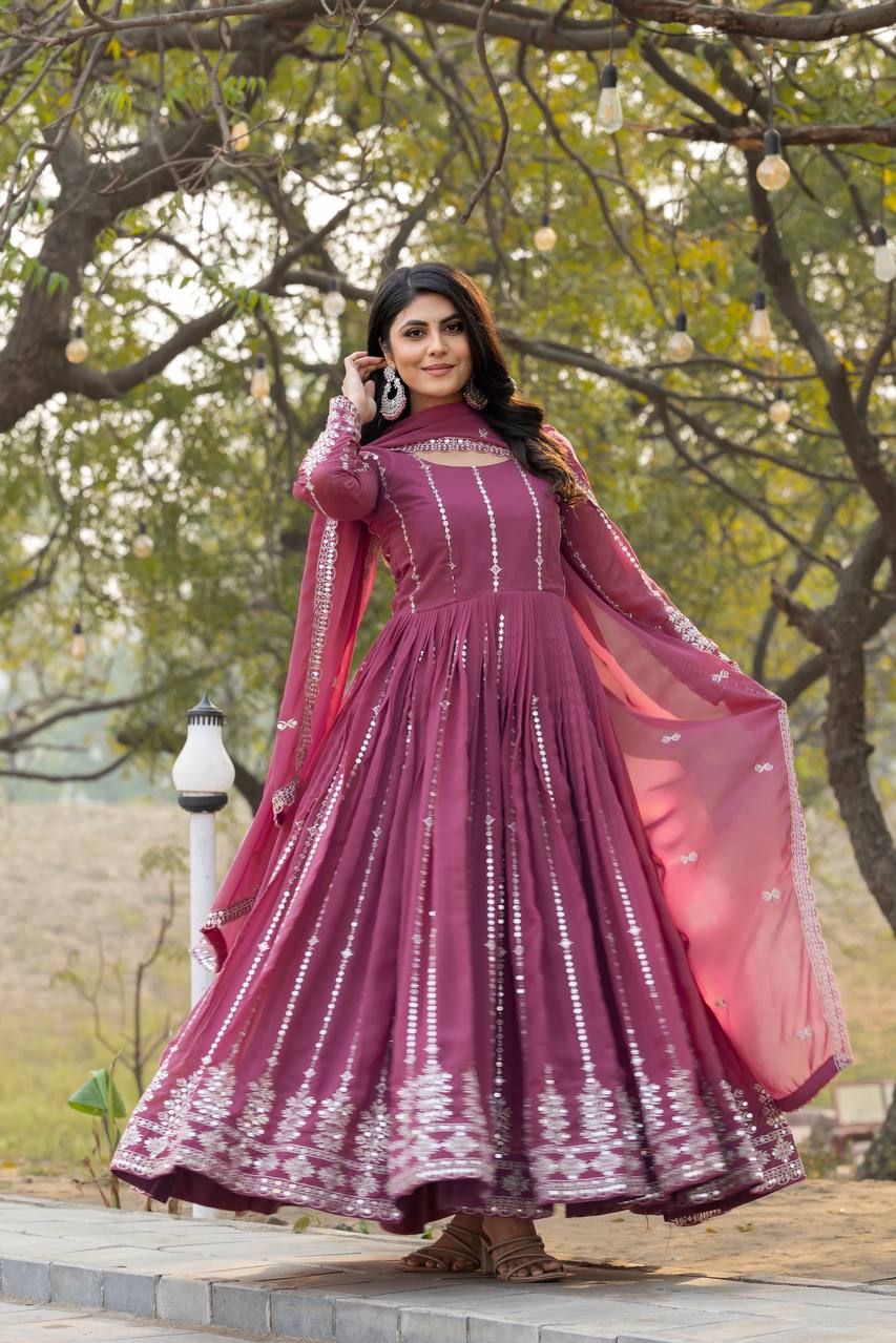 Glamorous Faux Georgette Gown 7mm Sequin Embroidery With Matching Dupatta
