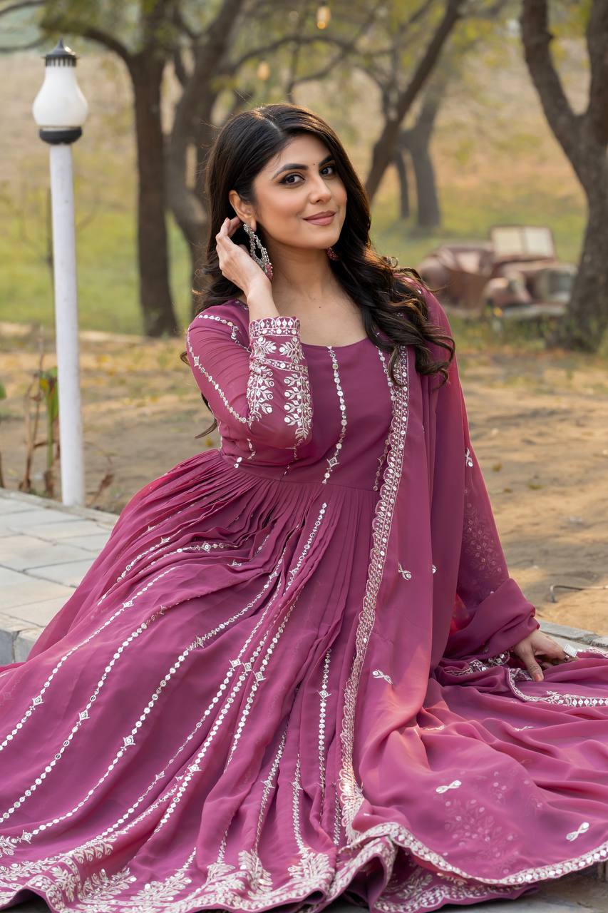 Glamorous Faux Georgette Gown 7mm Sequin Embroidery With Matching Dupatta