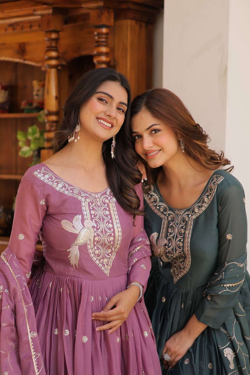 Elegant Star Georgette Gown with Heavy Sequin Embroidery With Matching Dupatta