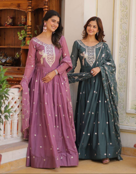 Elegant Star Georgette Gown with Heavy Sequin Embroidery With Matching Dupatta