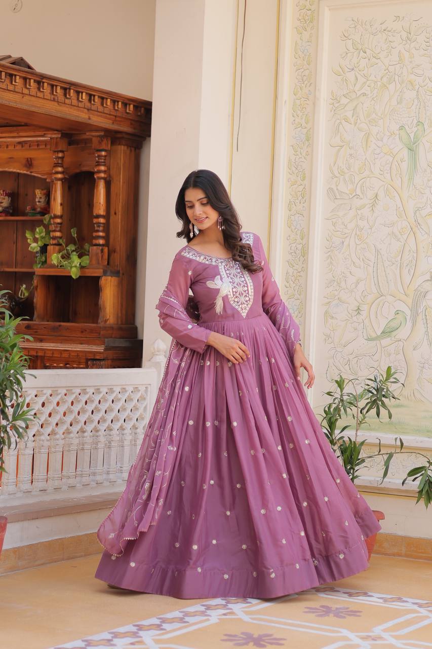 Elegant Star Georgette Gown with Heavy Sequin Embroidery With Matching Dupatta