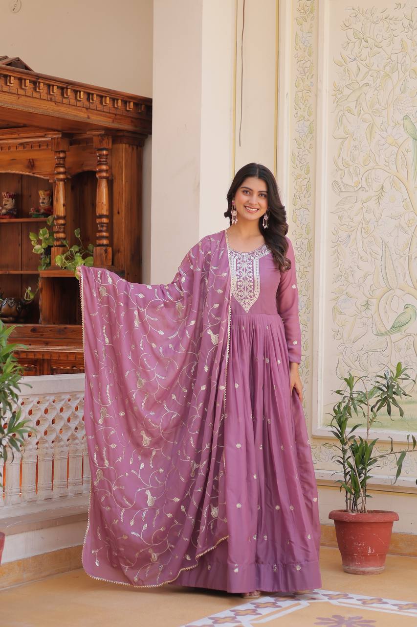Elegant Star Georgette Gown with Heavy Sequin Embroidery With Matching Dupatta