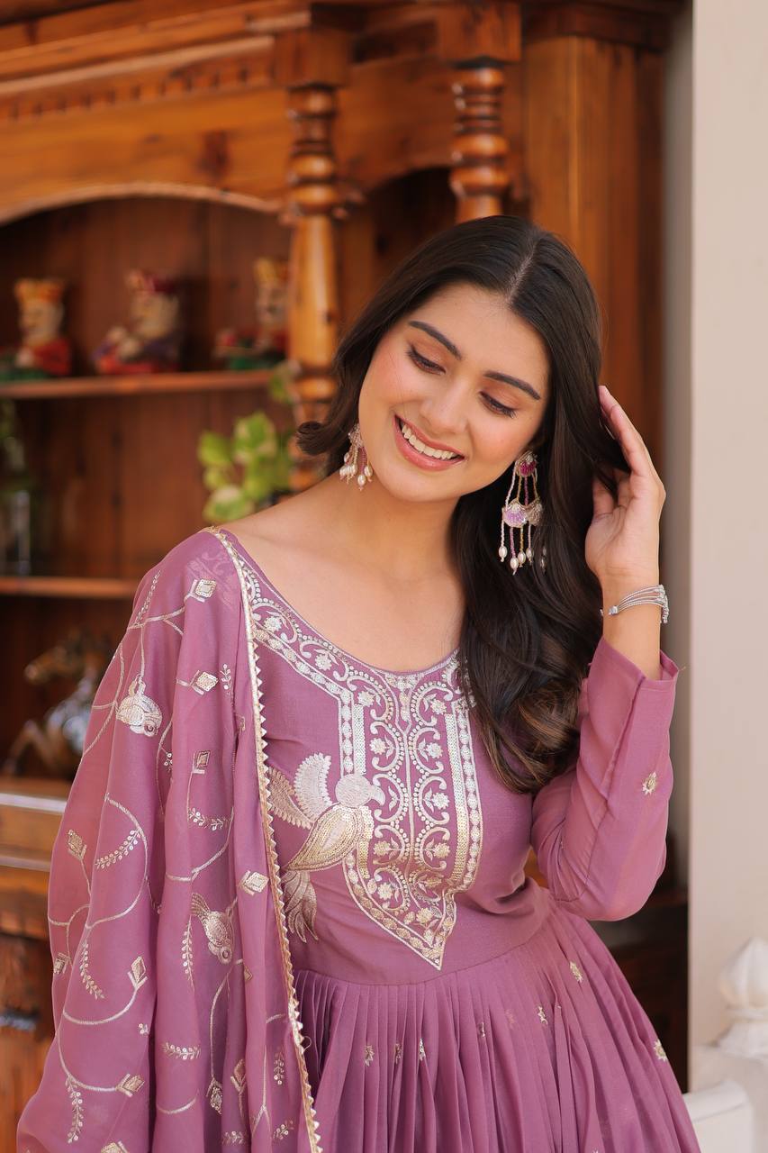 Elegant Star Georgette Gown with Heavy Sequin Embroidery With Matching Dupatta