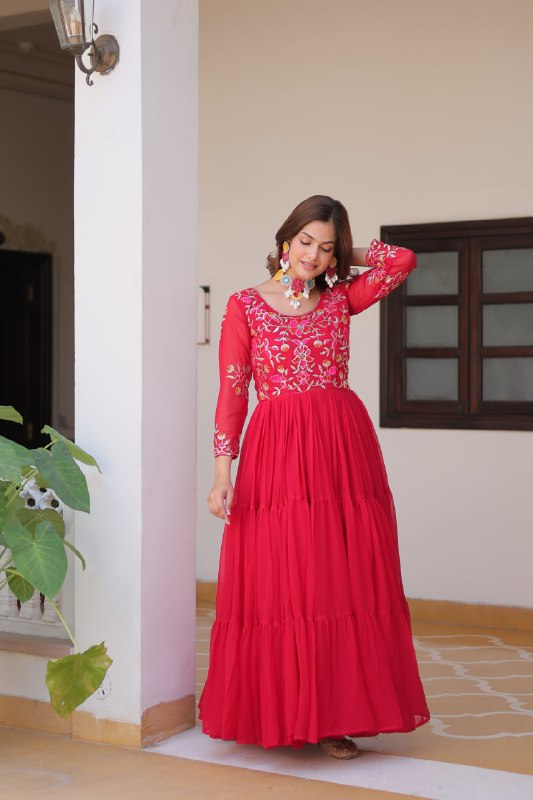 Luxurious Faux Georgette Gown with 3mm Sequence Thread Work