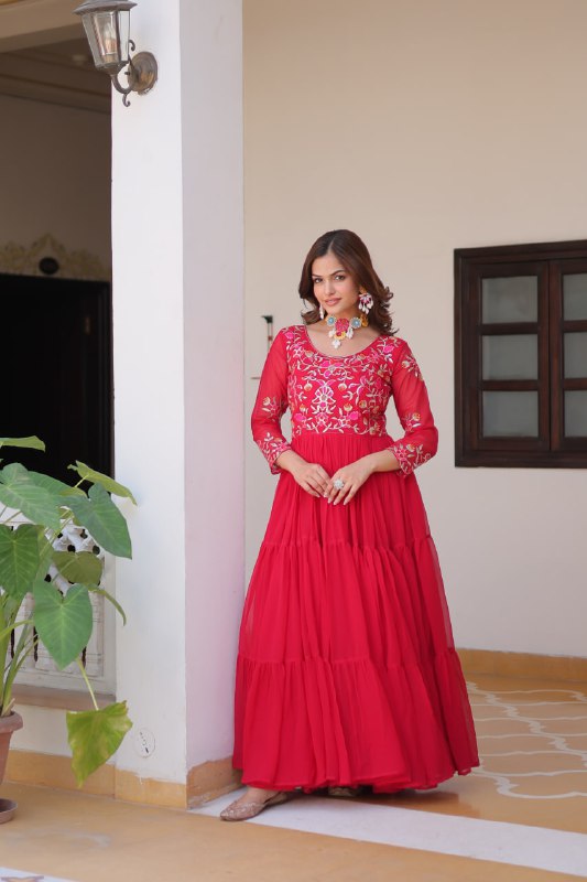 Luxurious Faux Georgette Gown with 3mm Sequence Thread Work