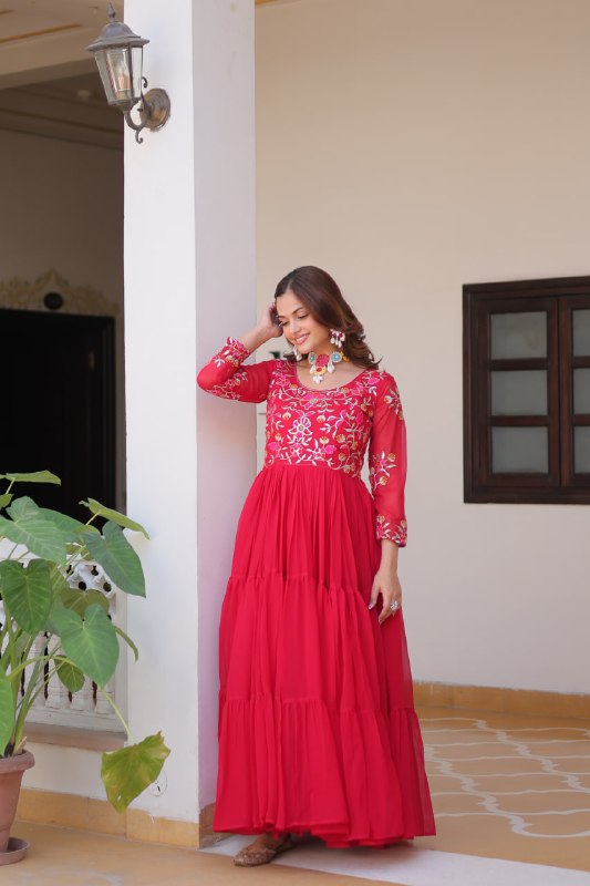 Luxurious Faux Georgette Gown with 3mm Sequence Thread Work