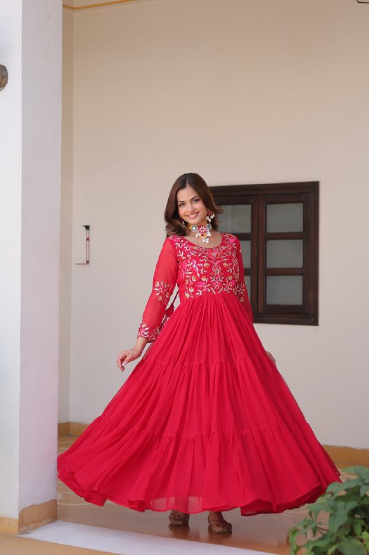 Luxurious Faux Georgette Gown with 3mm Sequence Thread Work
