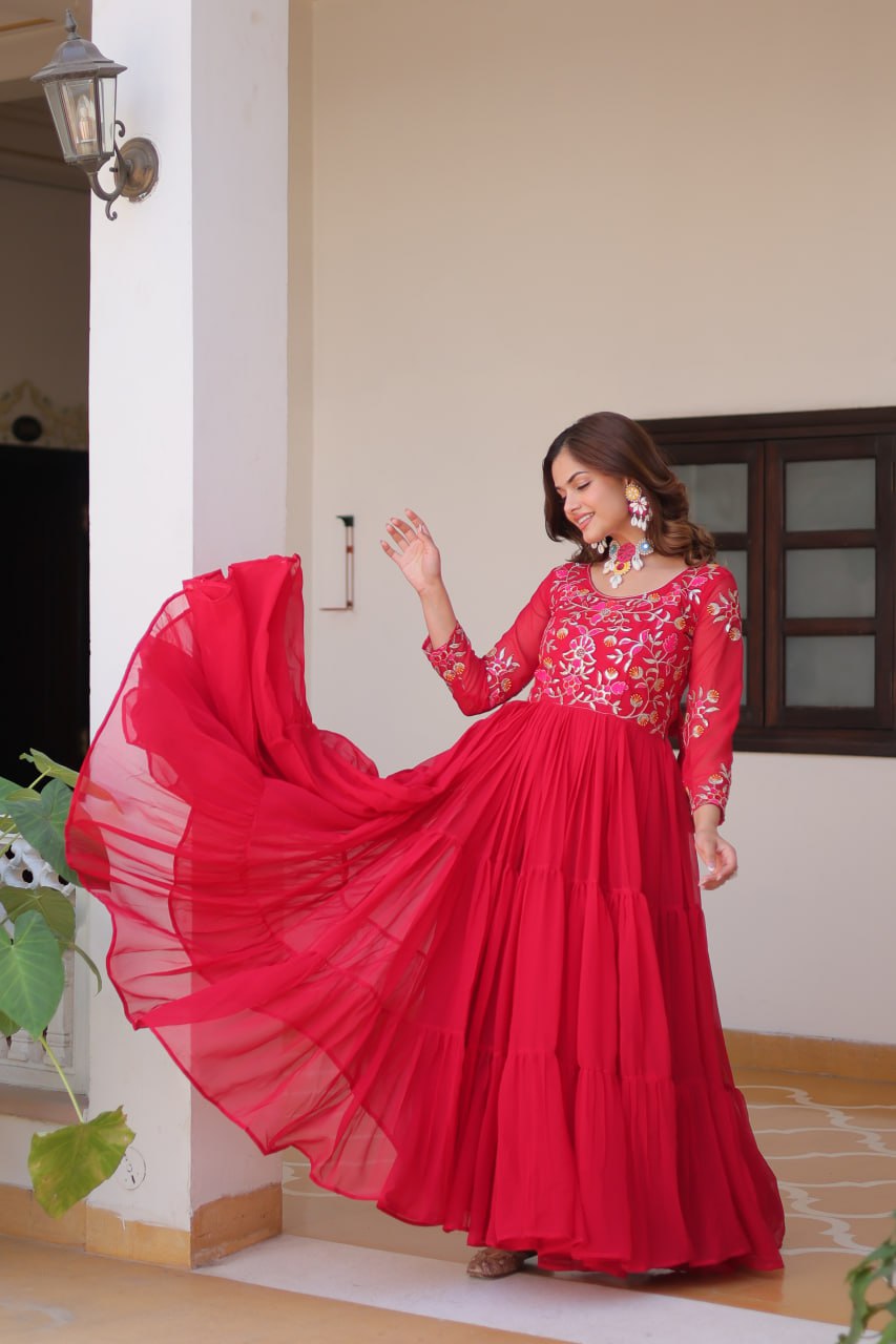 Luxurious Faux Georgette Gown with 3mm Sequence Thread Work