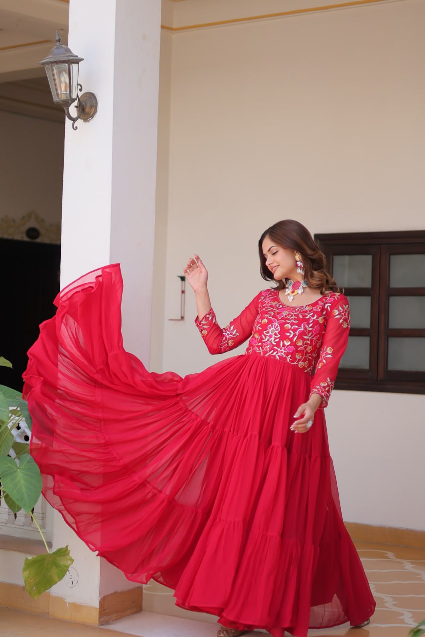 Luxurious Faux Georgette Gown with 3mm Sequence Thread Work