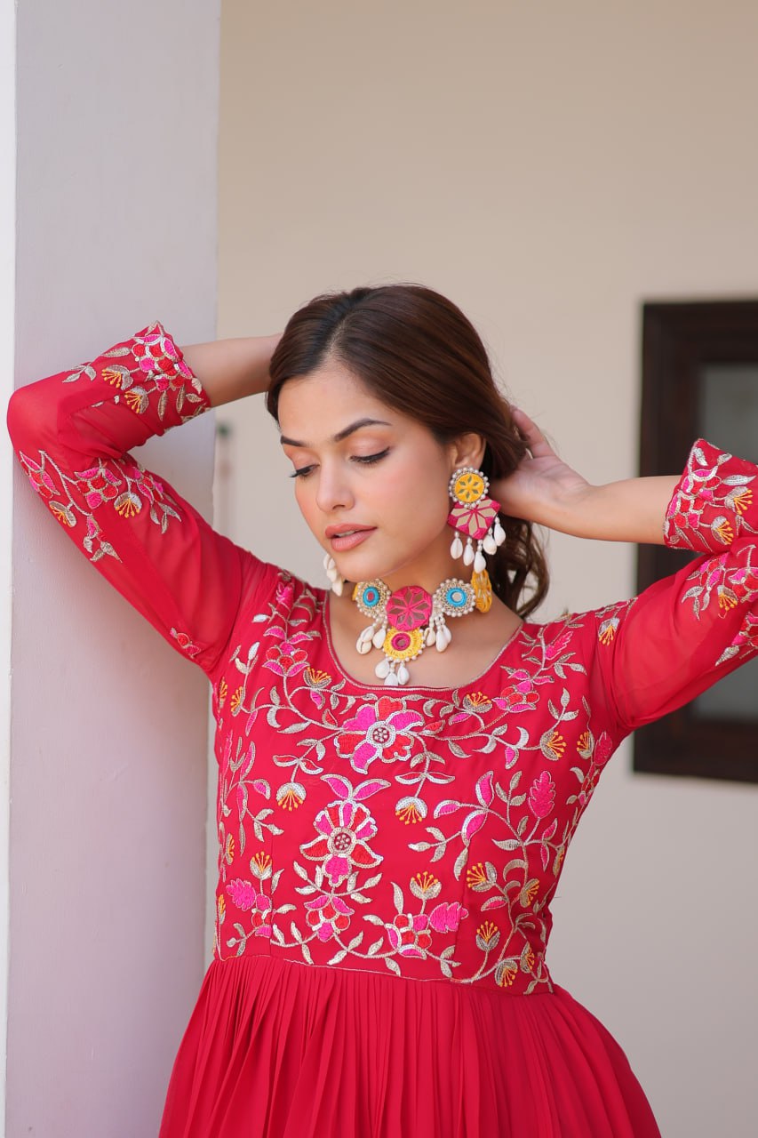 Luxurious Faux Georgette Gown with 3mm Sequence Thread Work