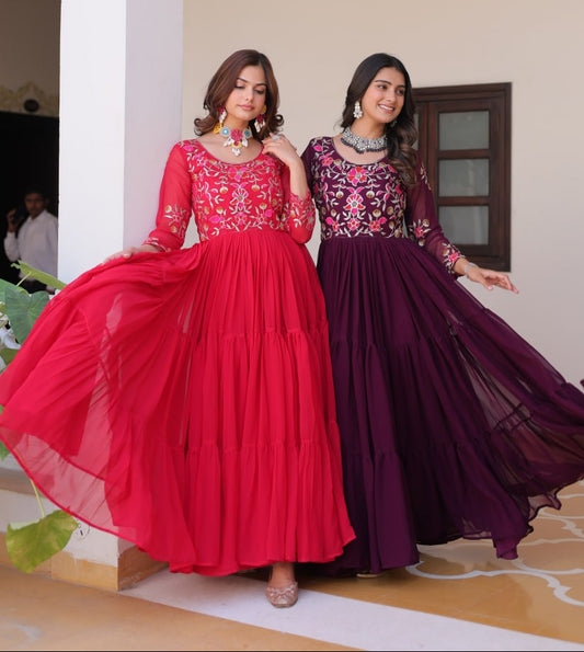 Luxurious Faux Georgette Gown with 3mm Sequence Thread Work