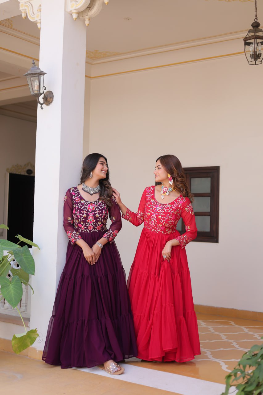 Luxurious Faux Georgette Gown with 3mm Sequence Thread Work