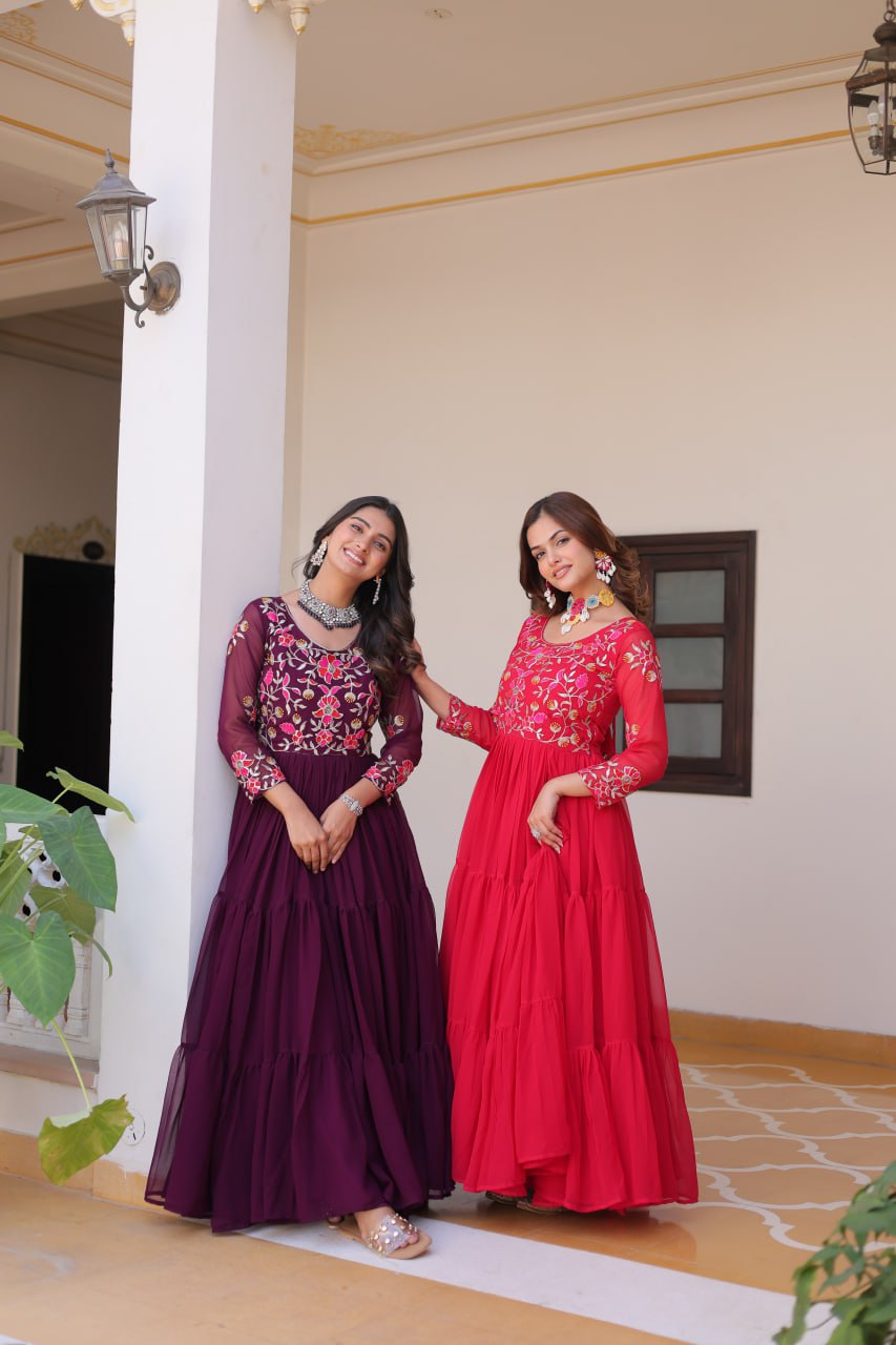 Luxurious Faux Georgette Gown with 3mm Sequence Thread Work