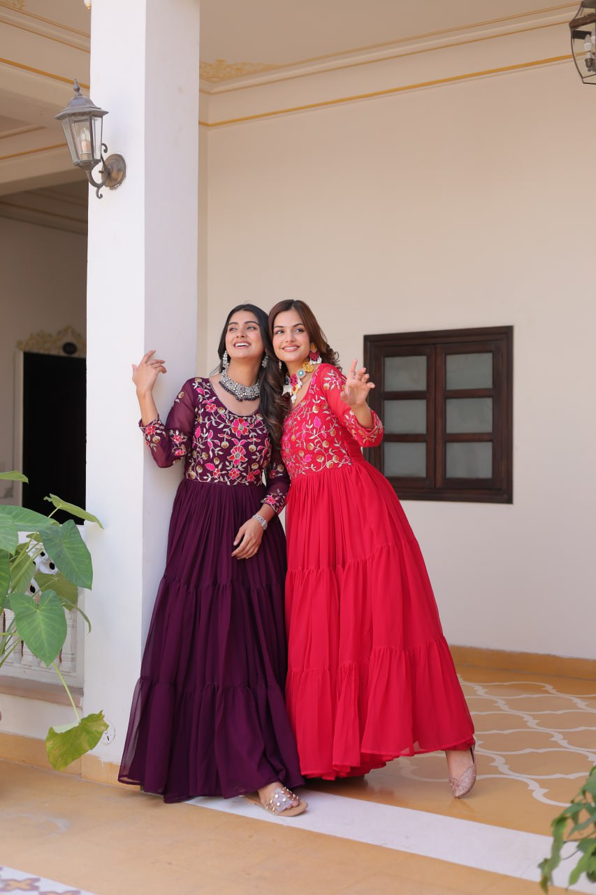 Luxurious Faux Georgette Gown with 3mm Sequence Thread Work