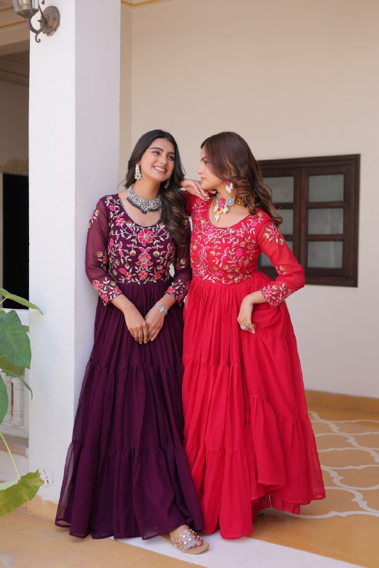 Luxurious Faux Georgette Gown with 3mm Sequence Thread Work