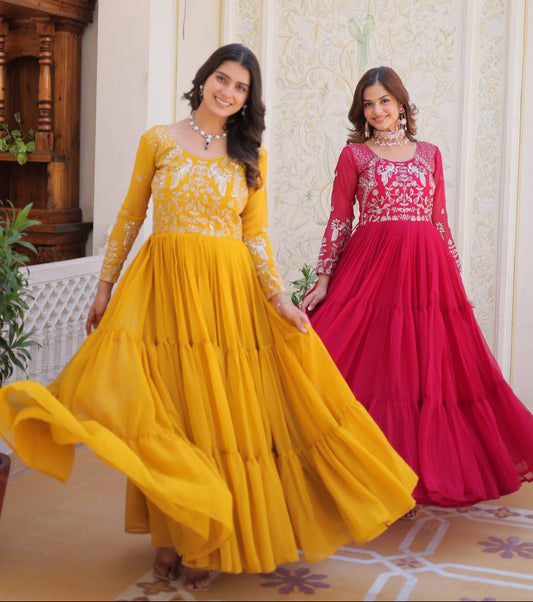 Breathtaking Faux Georgette Sequins Embroidered Gown