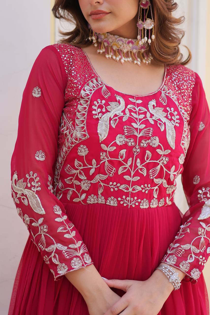Breathtaking Faux Georgette Sequins Embroidered Gown