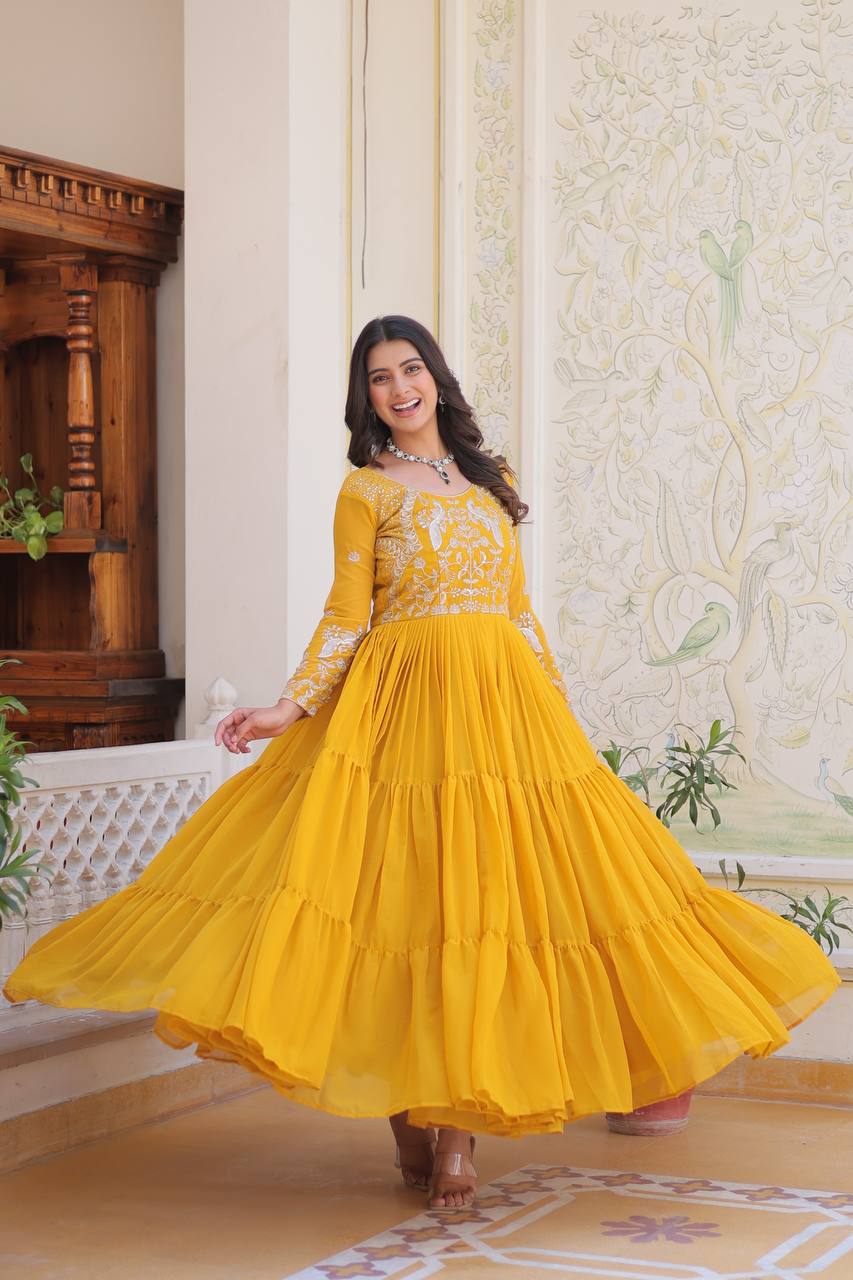 Breathtaking Faux Georgette Sequins Embroidered Gown