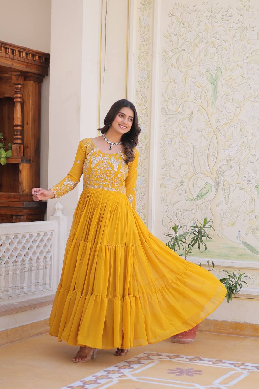 Breathtaking Faux Georgette Sequins Embroidered Gown