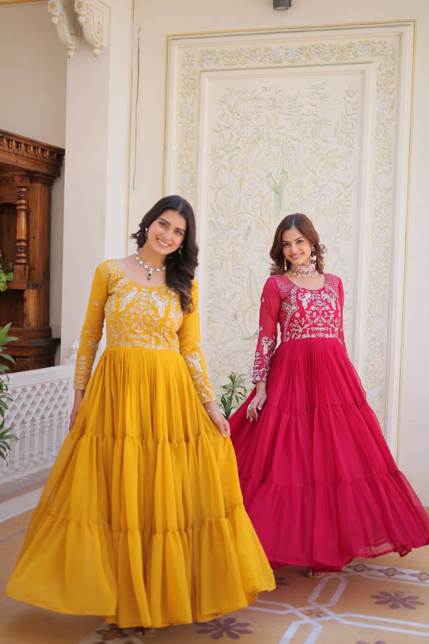 Breathtaking Faux Georgette Sequins Embroidered Gown